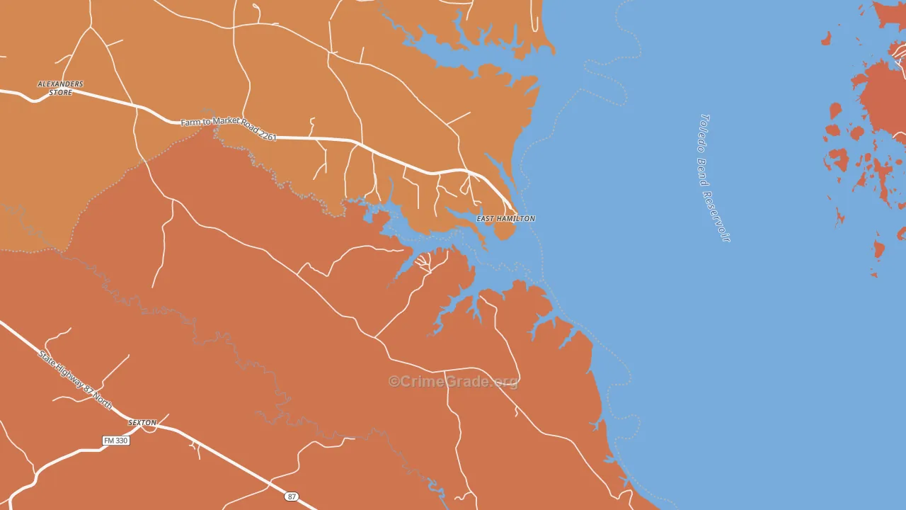East Hamilton, TX Map of Burglary Rates