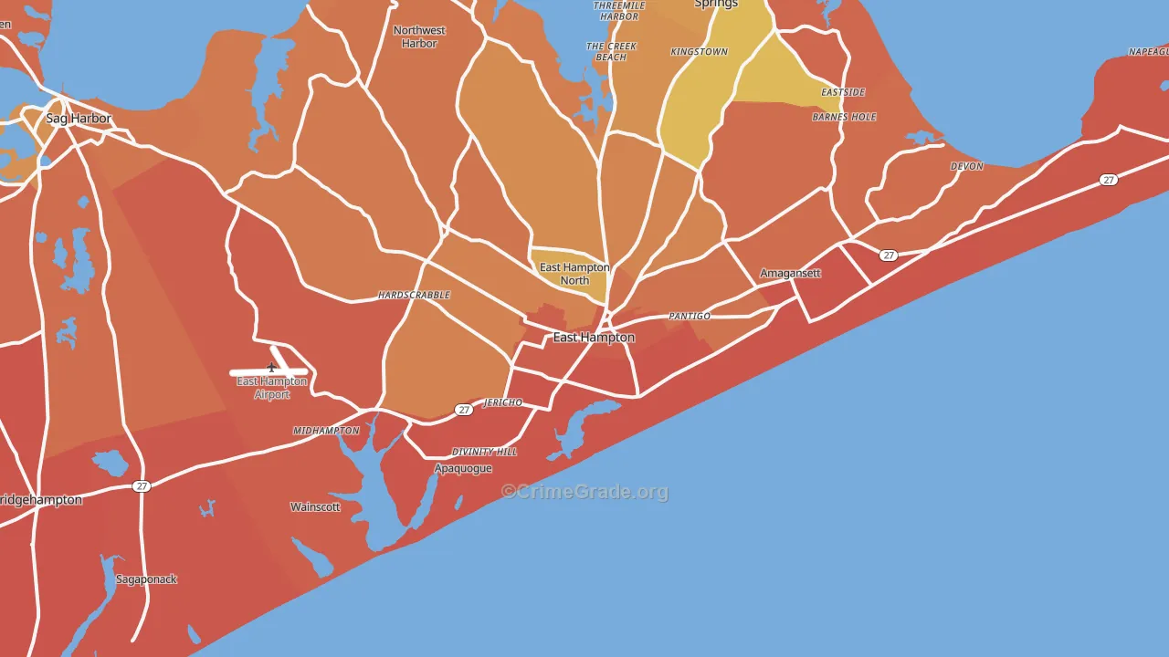 East Hampton, NY Map of Burglary Rates