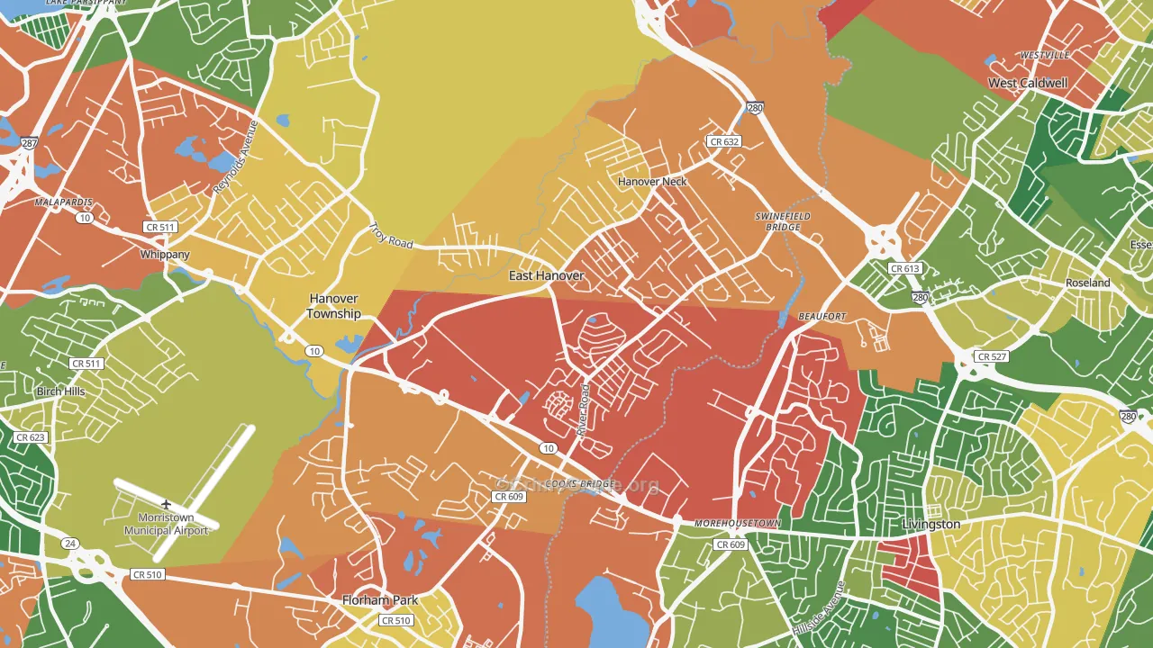 East Hanover, NJ Map of Burglary Rates
