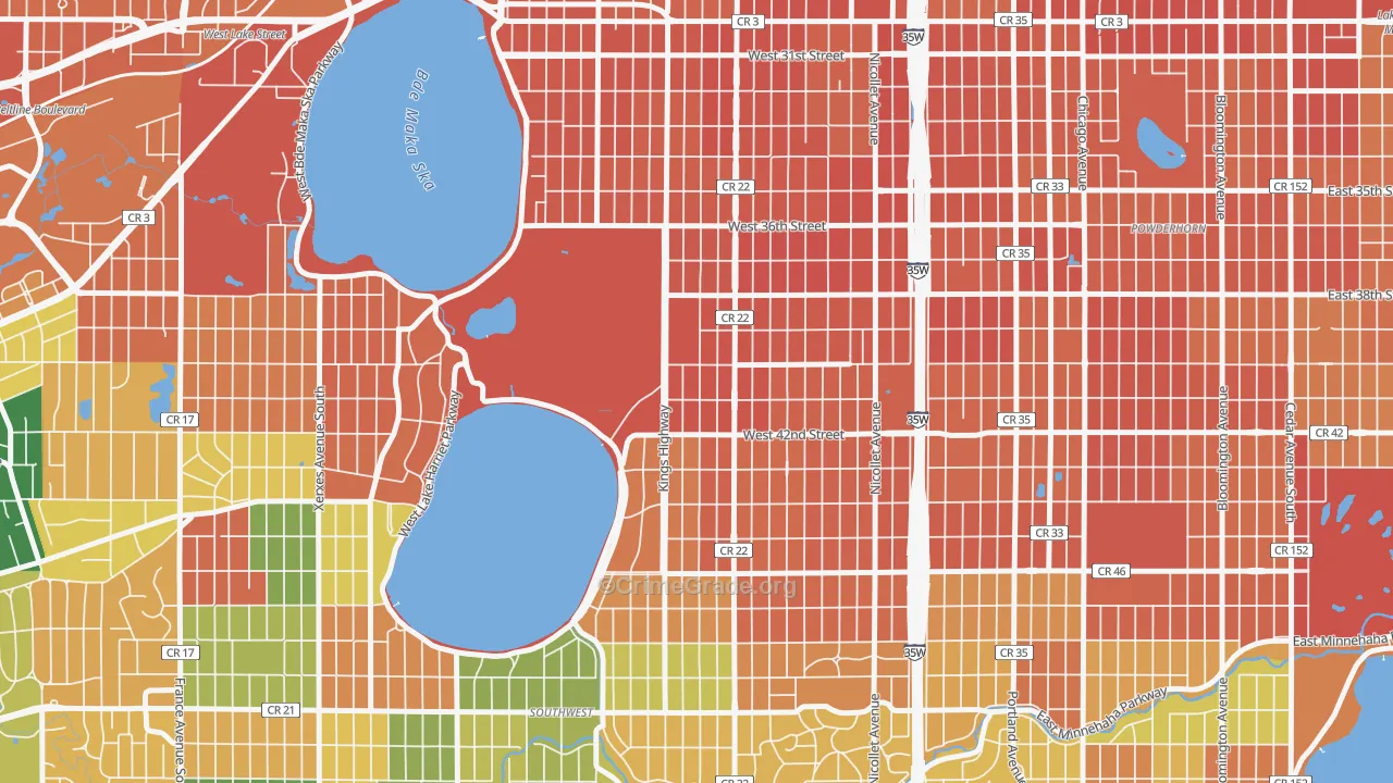 East Harriet, Minneapolis, MN Map of Burglary Rates
