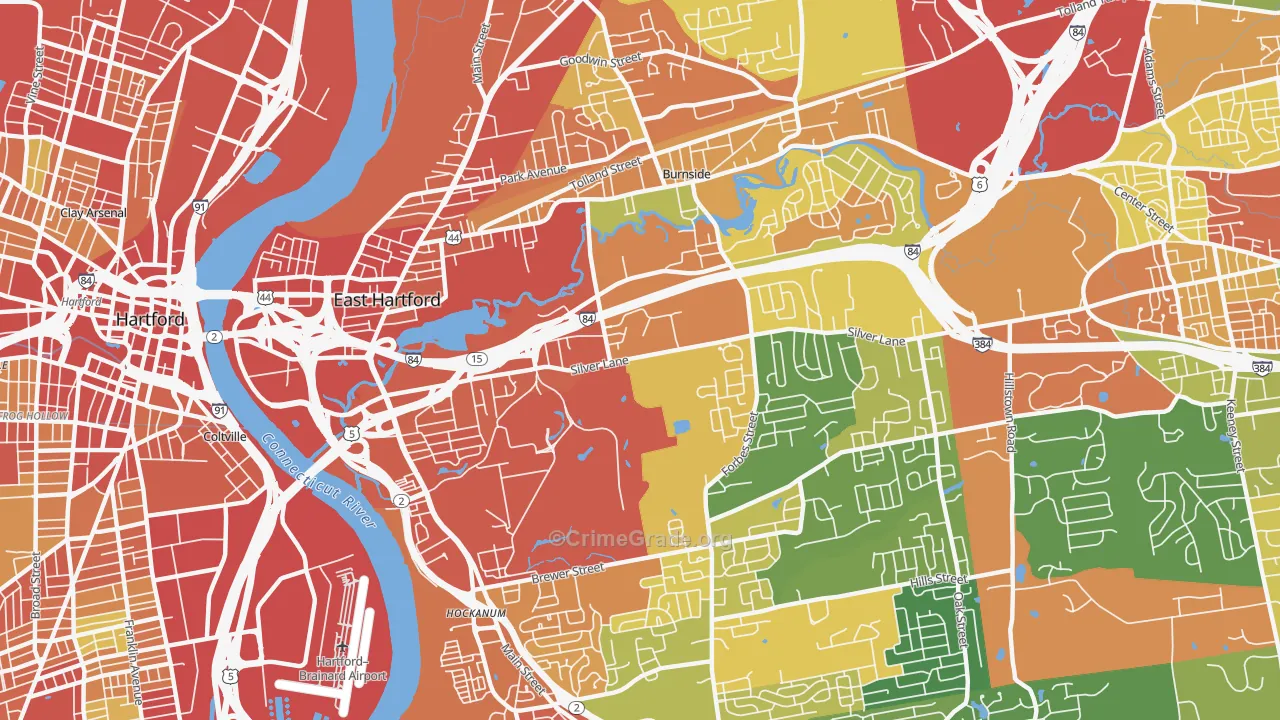 East Hartford, CT Map of Burglary Rates