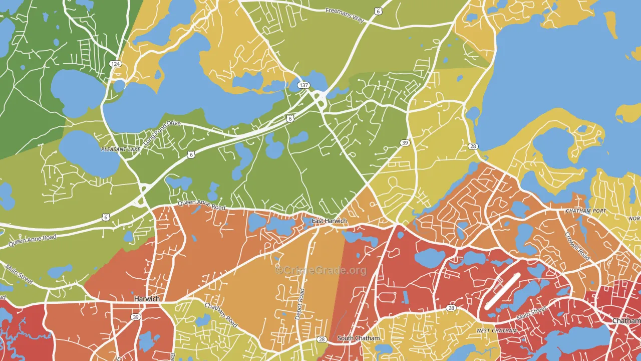 East Harwich, MA Map of Burglary Rates