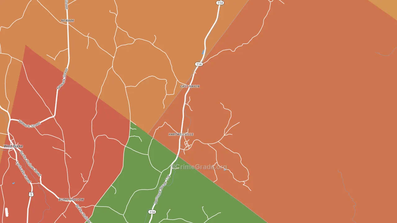 East Haven, VT Map of Burglary Rates