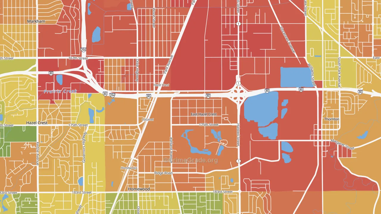 East Hazel Crest, IL Map of Burglary Rates