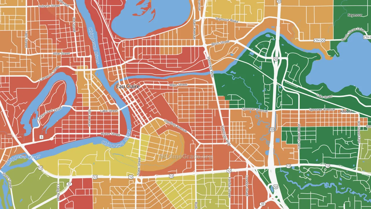 East Hill, Eau Claire, WI Map of Burglary Rates