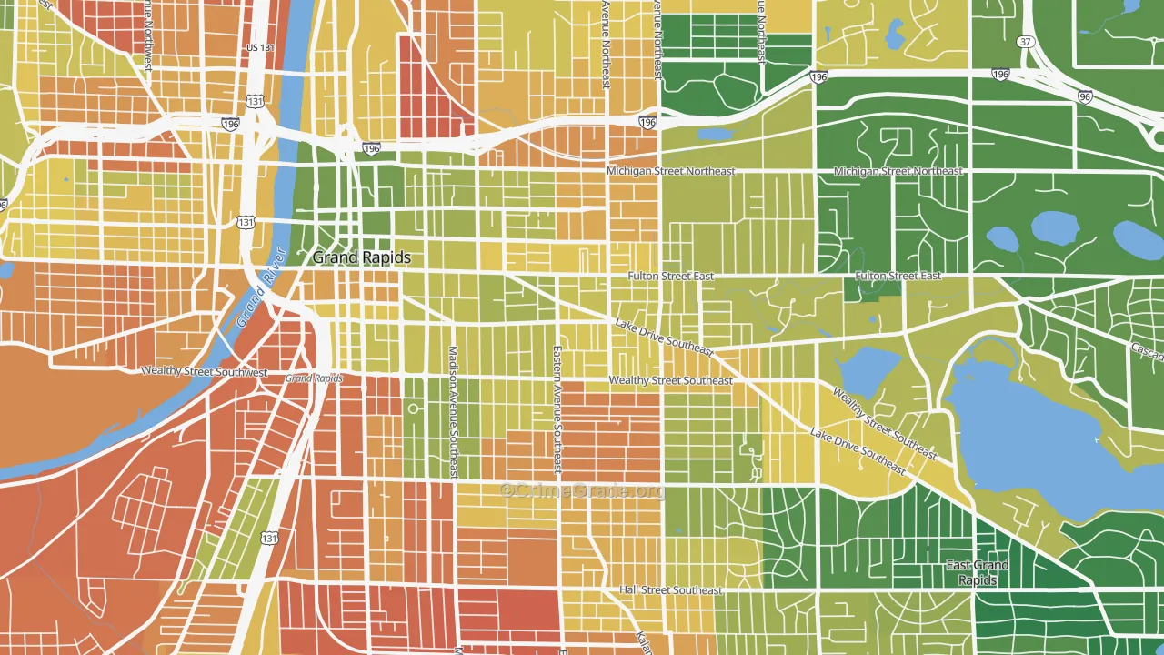 East Hills, Grand Rapids, MI Map of Burglary Rates