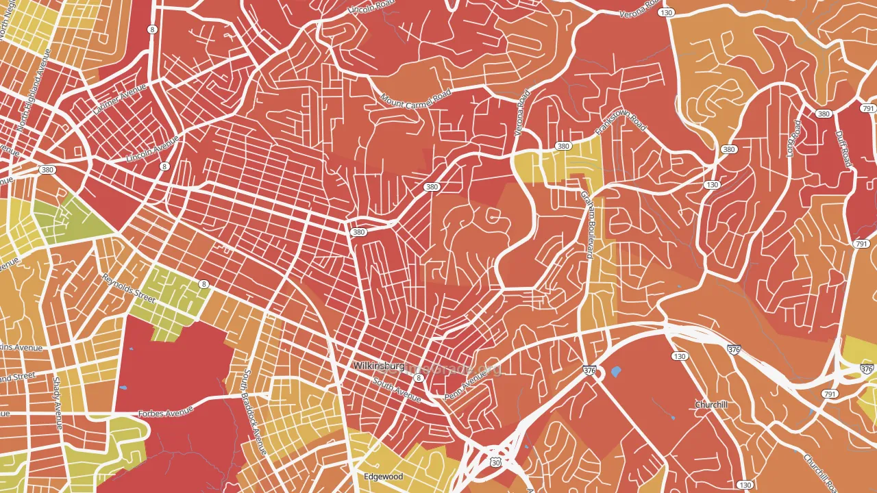 East Hills, Pittsburgh, PA Map of Burglary Rates