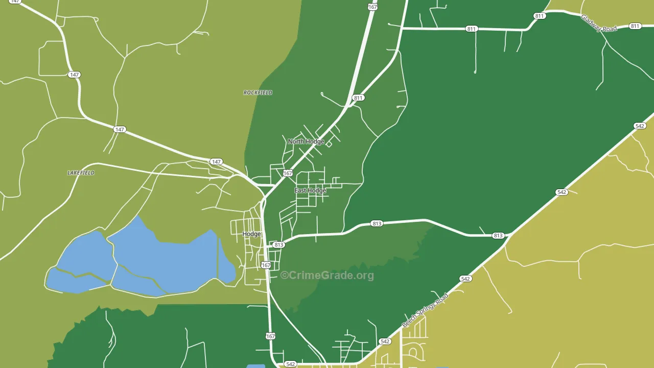 East Hodge, LA Map of Burglary Rates