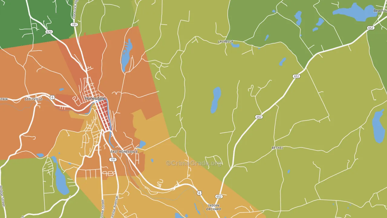 East Honesdale, PA Map of Burglary Rates