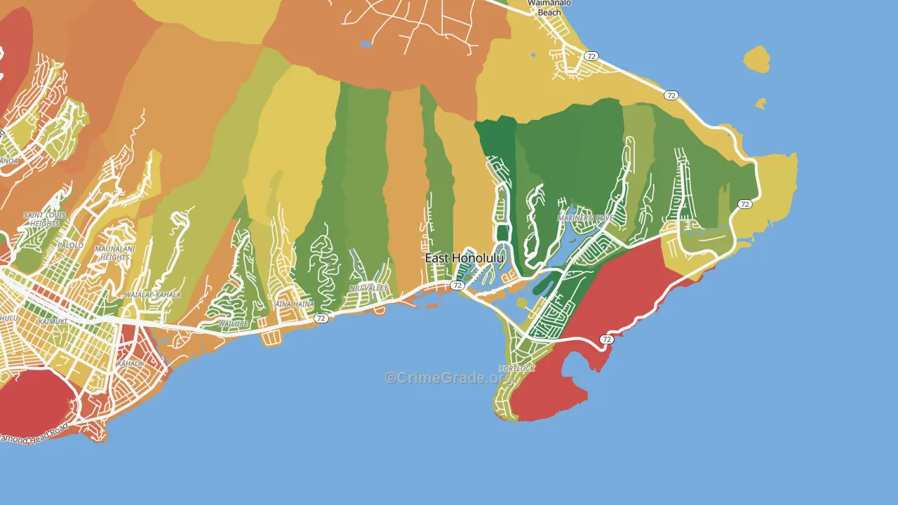 East Honolulu, HI Map of Burglary Rates
