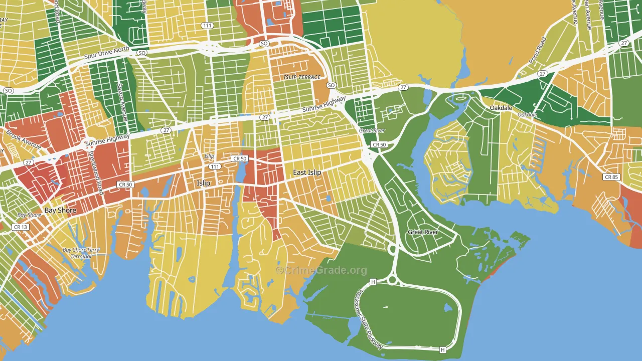 East Islip, NY Map of Burglary Rates