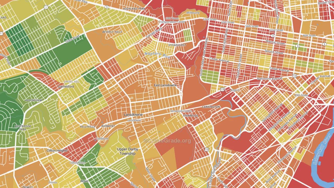 East Lansdowne, PA Map of Burglary Rates