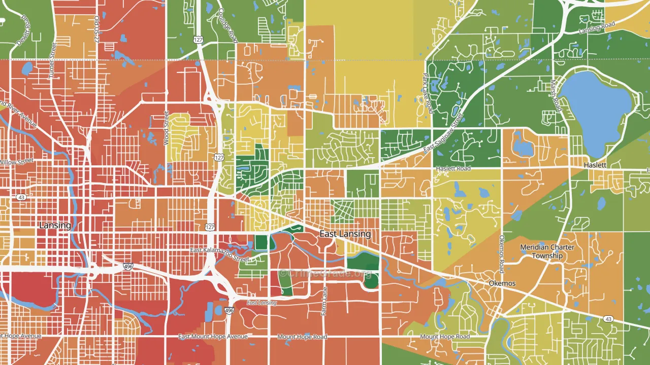 East Lansing, MI Map of Burglary Rates