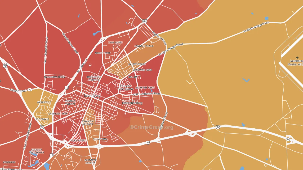East Laurinburg, NC Map of Burglary Rates