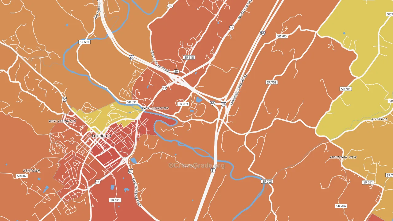 East Lexington, VA Map of Burglary Rates