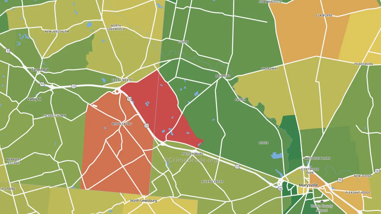 East Liberty, OH Map of Burglary Rates