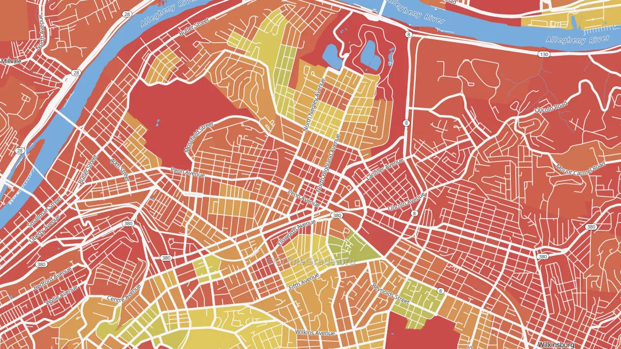 East Liberty, Pittsburgh, PA Map of Burglary Rates