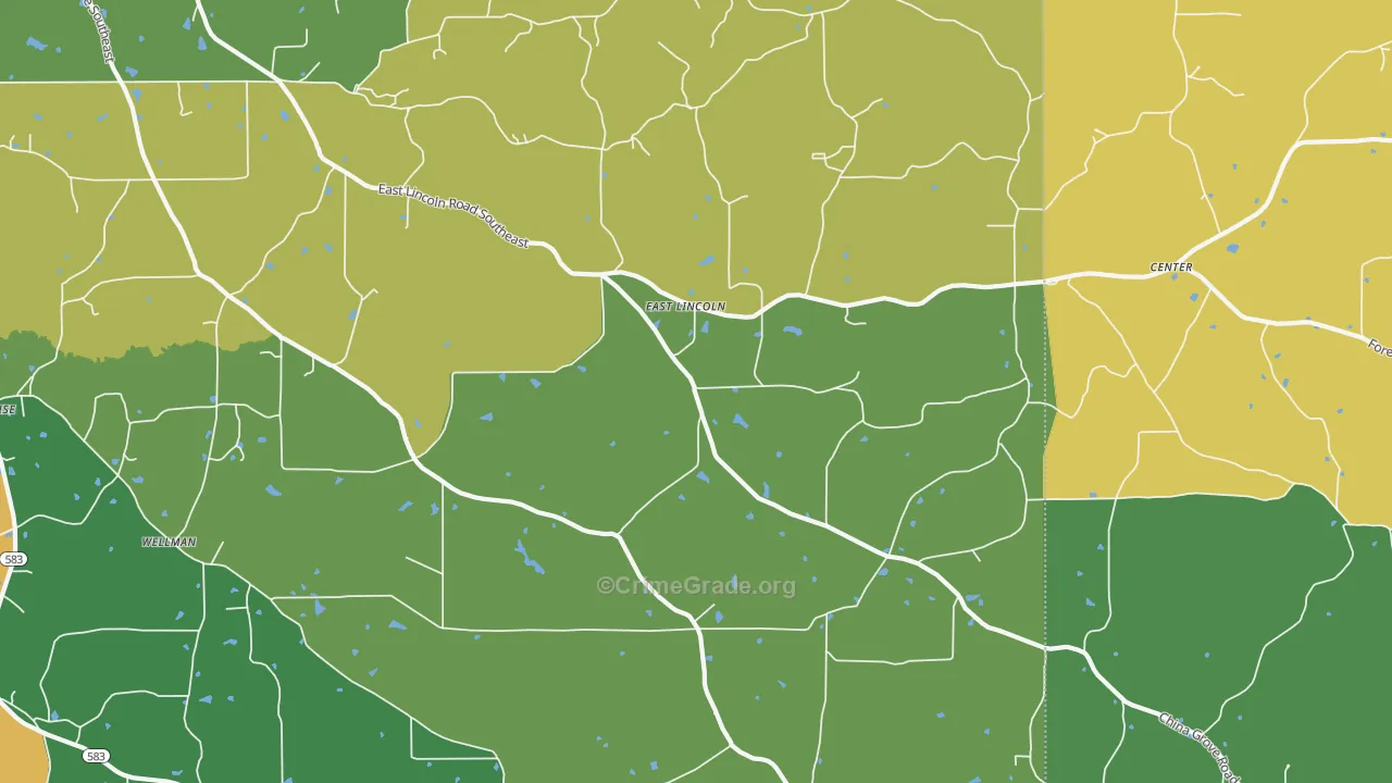 East Lincoln, MS Map of Burglary Rates