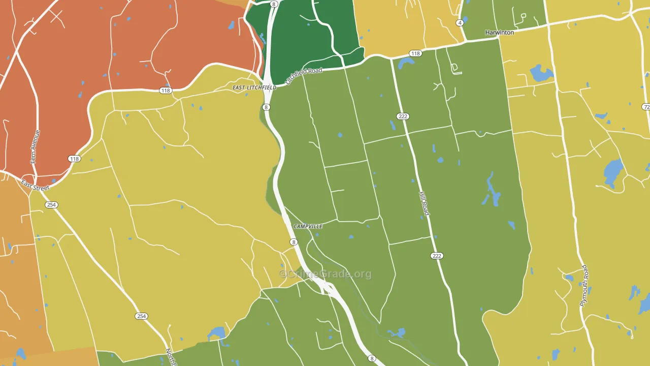 East Litchfield, CT Map of Burglary Rates