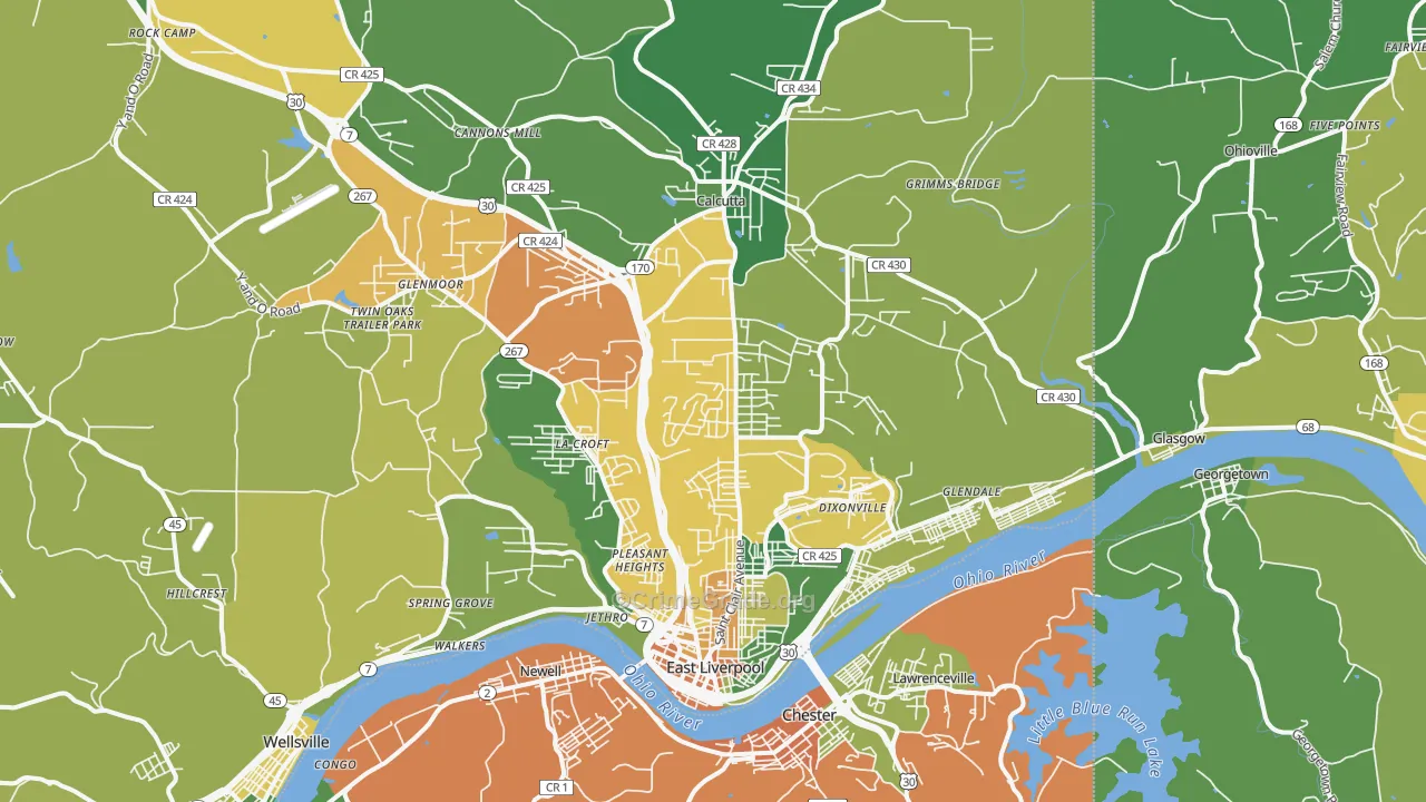 East Liverpool, OH Map of Burglary Rates