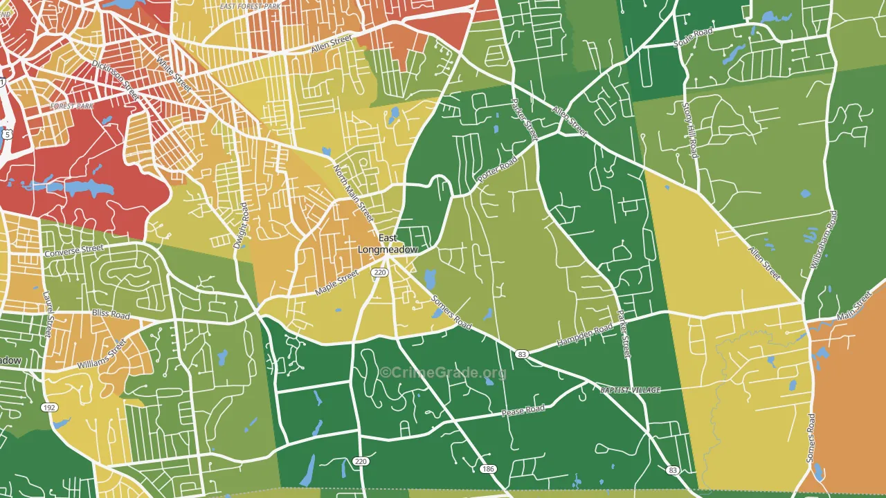 East Longmeadow, MA Map of Burglary Rates