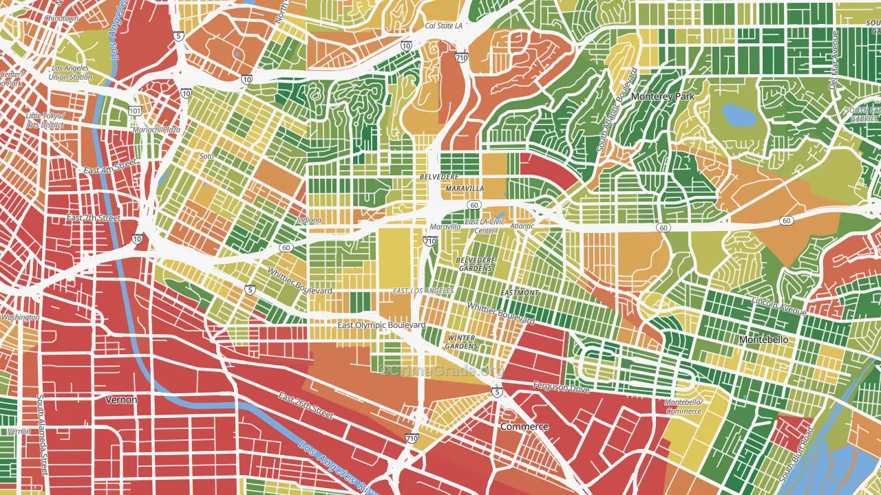 East Los Angeles, CA Map of Burglary Rates