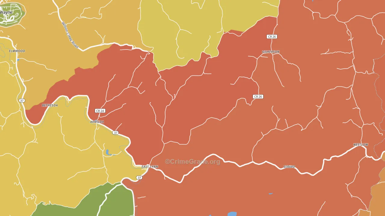 East Lynn, WV Map of Burglary Rates