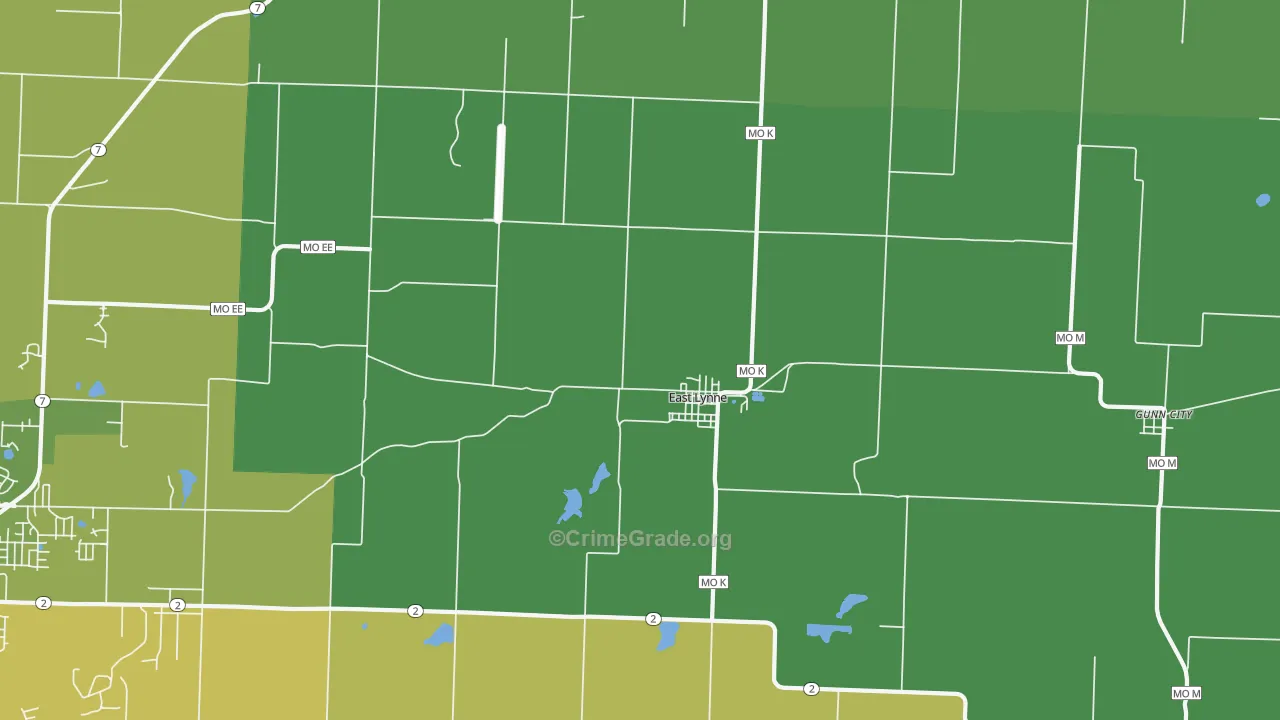 East Lynne, MO Map of Burglary Rates