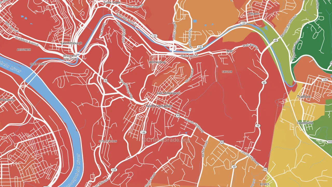 East McKeesport, PA Map of Burglary Rates