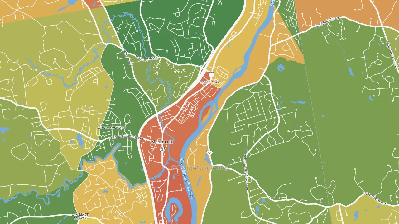 East Merrimack, NH Map of Burglary Rates