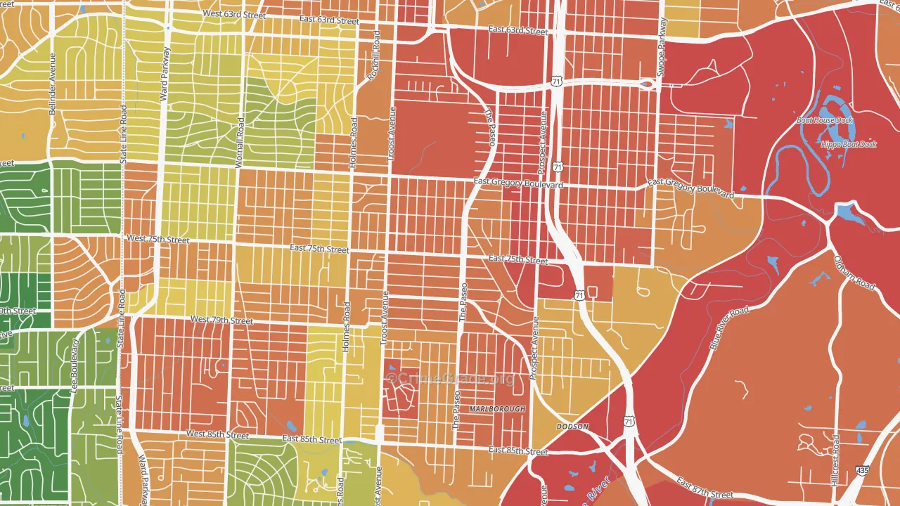 East Meyer, Kansas City, MO Map of Burglary Rates