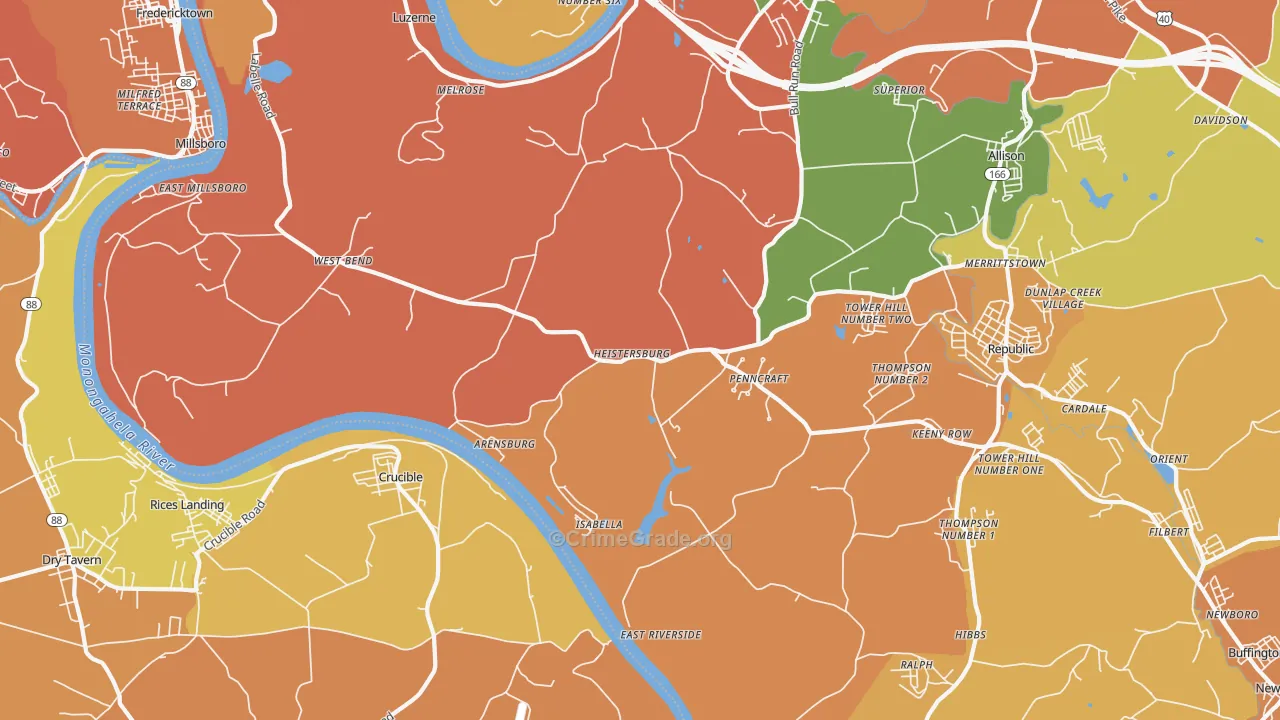 East Millsboro, PA Map of Burglary Rates