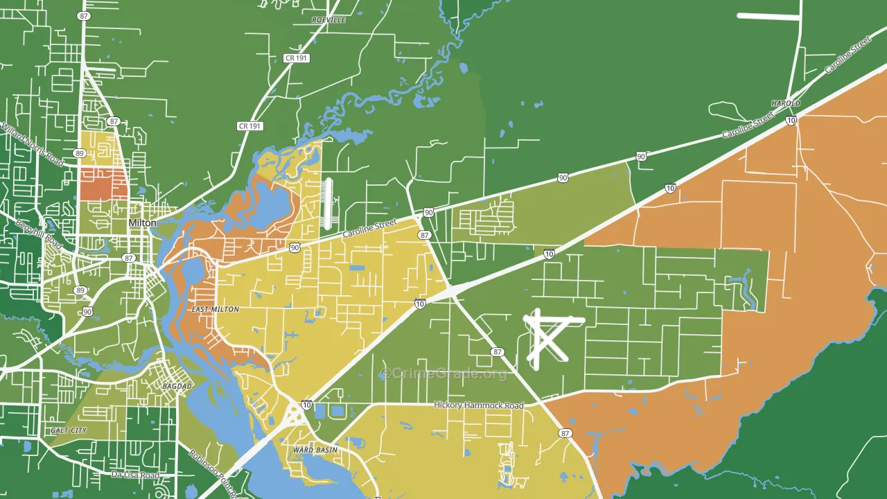 East Milton, FL Map of Burglary Rates