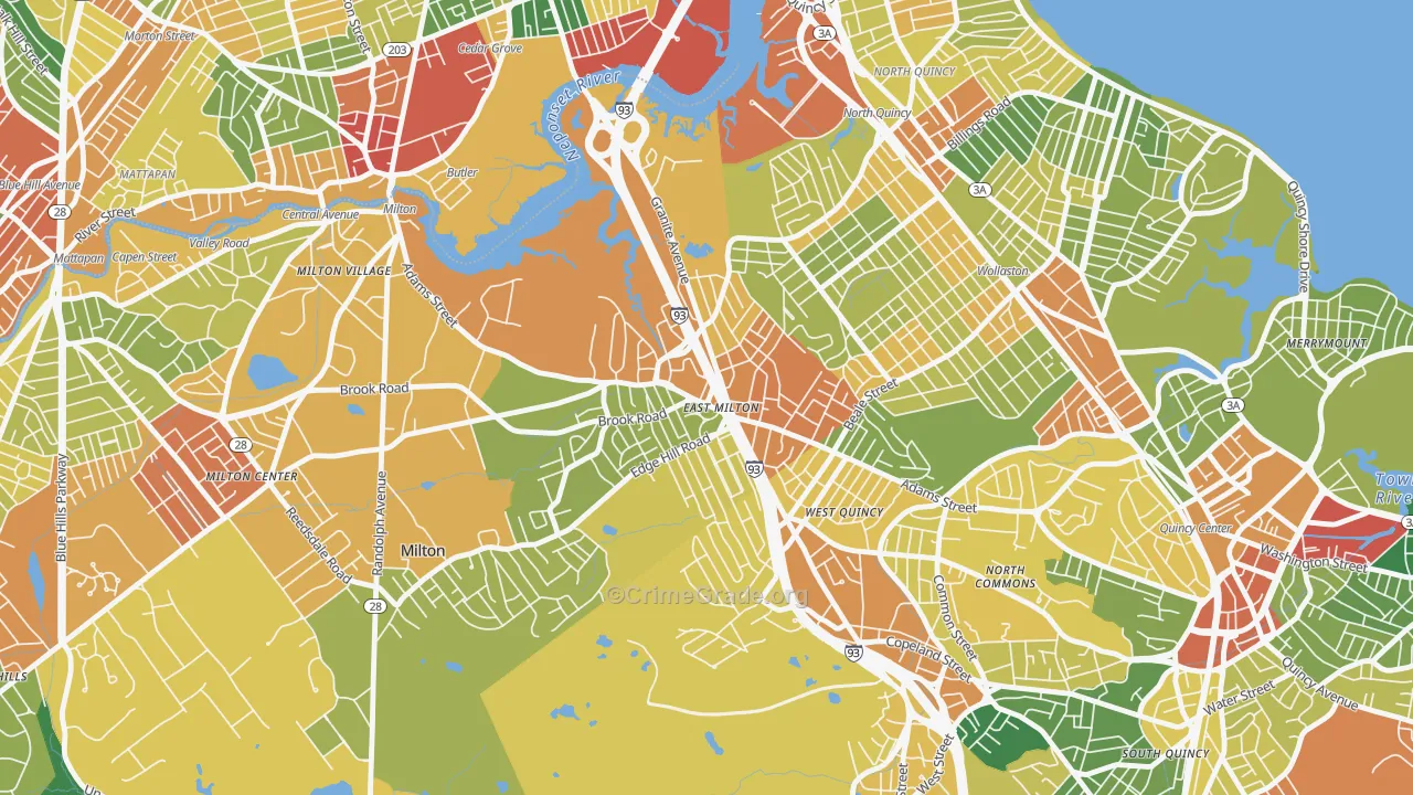East Milton, Milton, MA Map of Burglary Rates