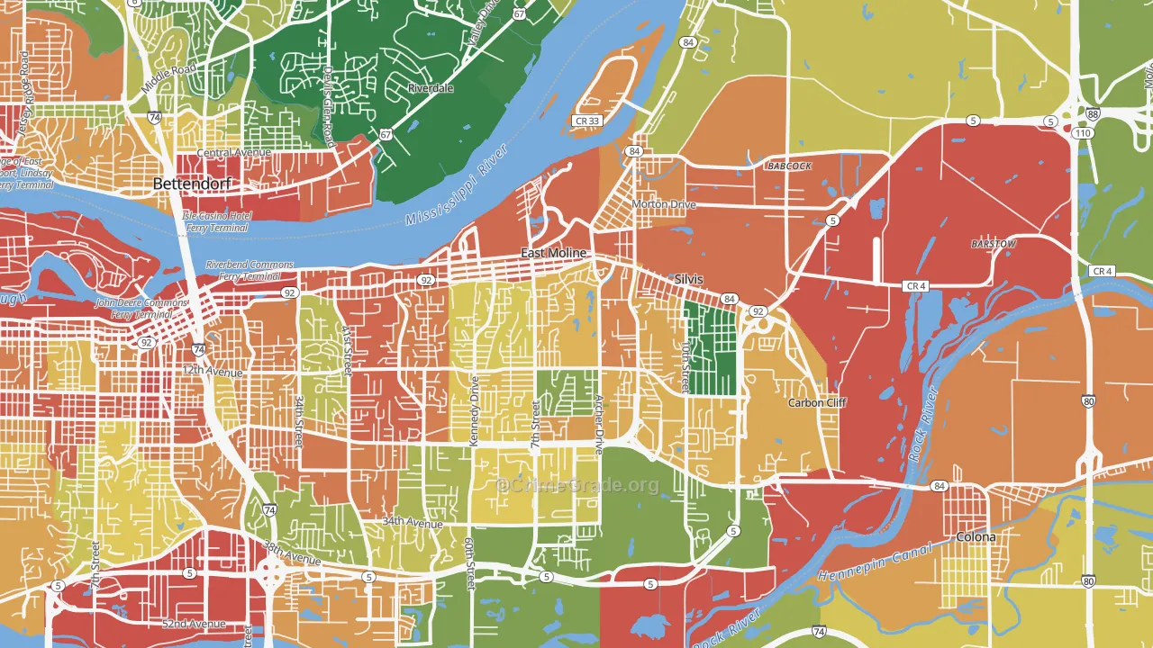 East Moline, IL Map of Burglary Rates