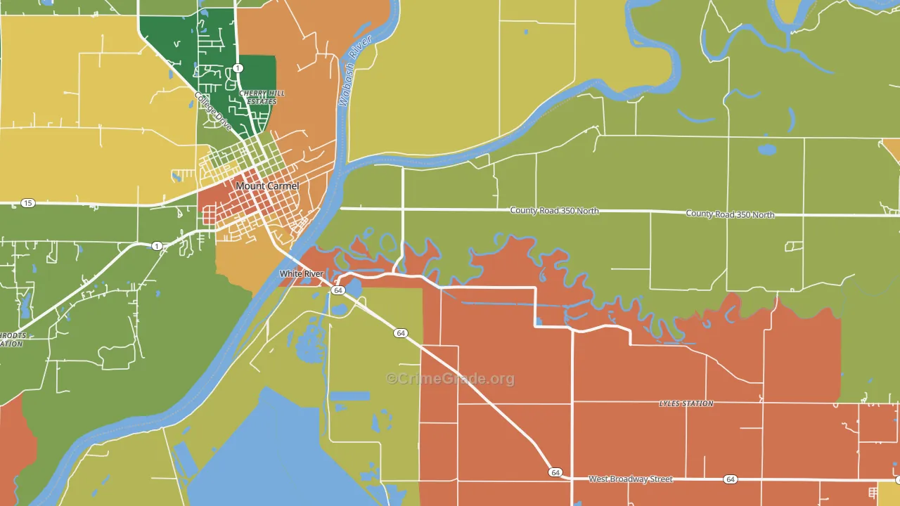 East Mount Carmel, IN Map of Burglary Rates