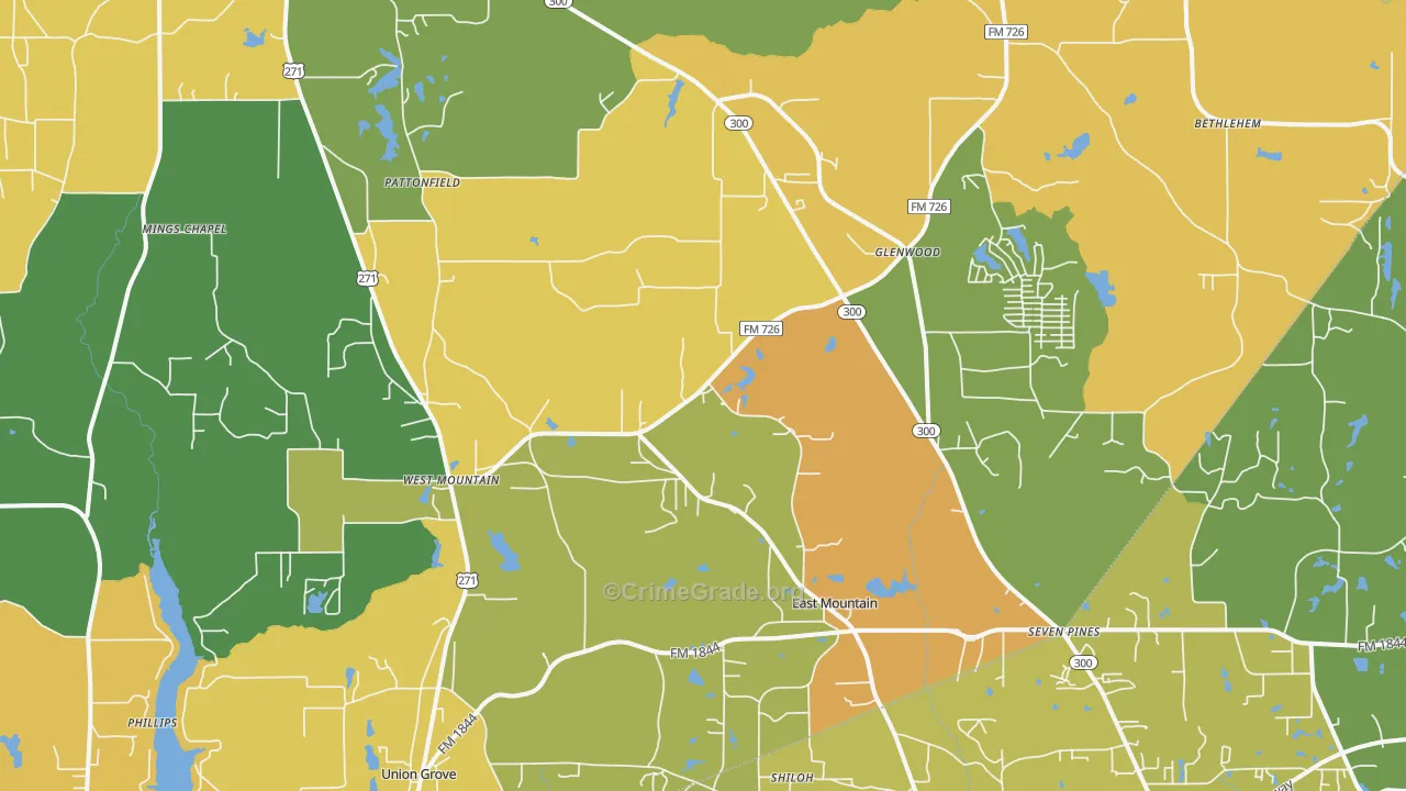 East Mountain, TX Map of Burglary Rates