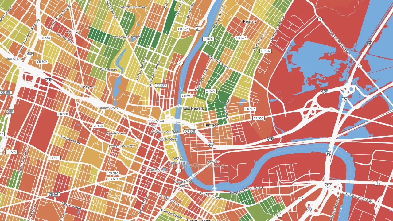 East Newark, NJ Map of Burglary Rates