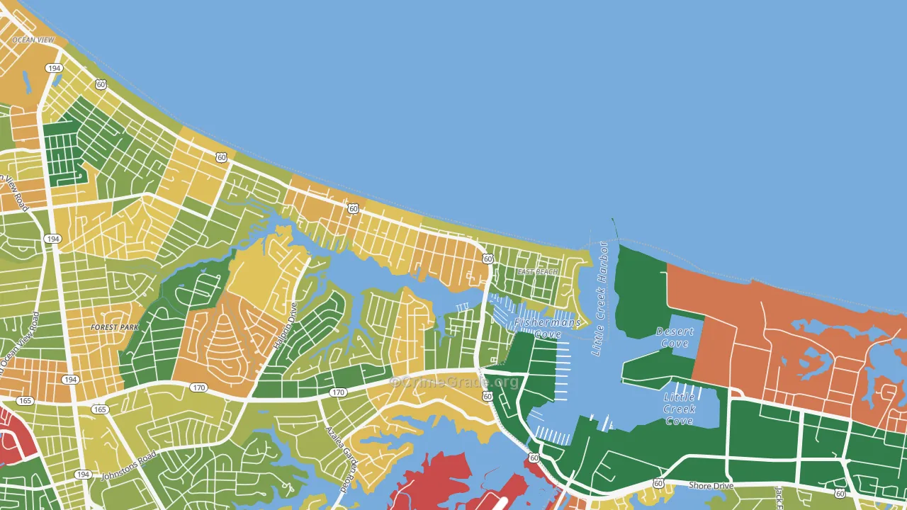 East Ocean View, Norfolk, VA Map of Burglary Rates