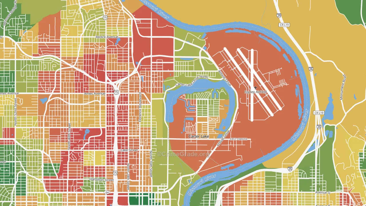 East Omaha, Omaha, NE Map of Burglary Rates