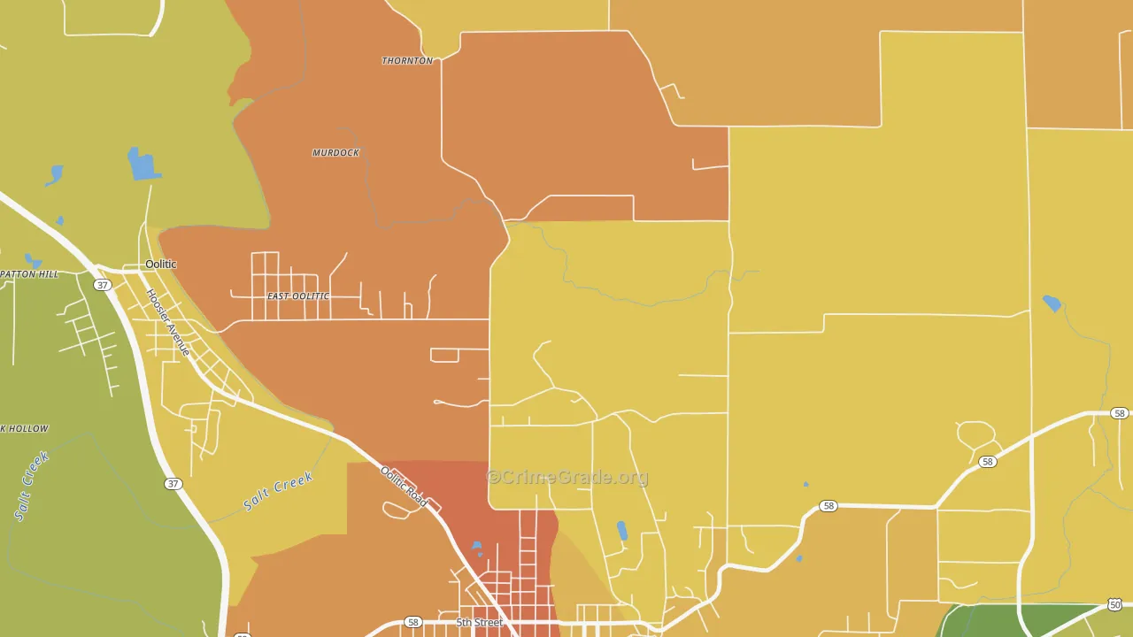 East Oolitic, IN Map of Burglary Rates