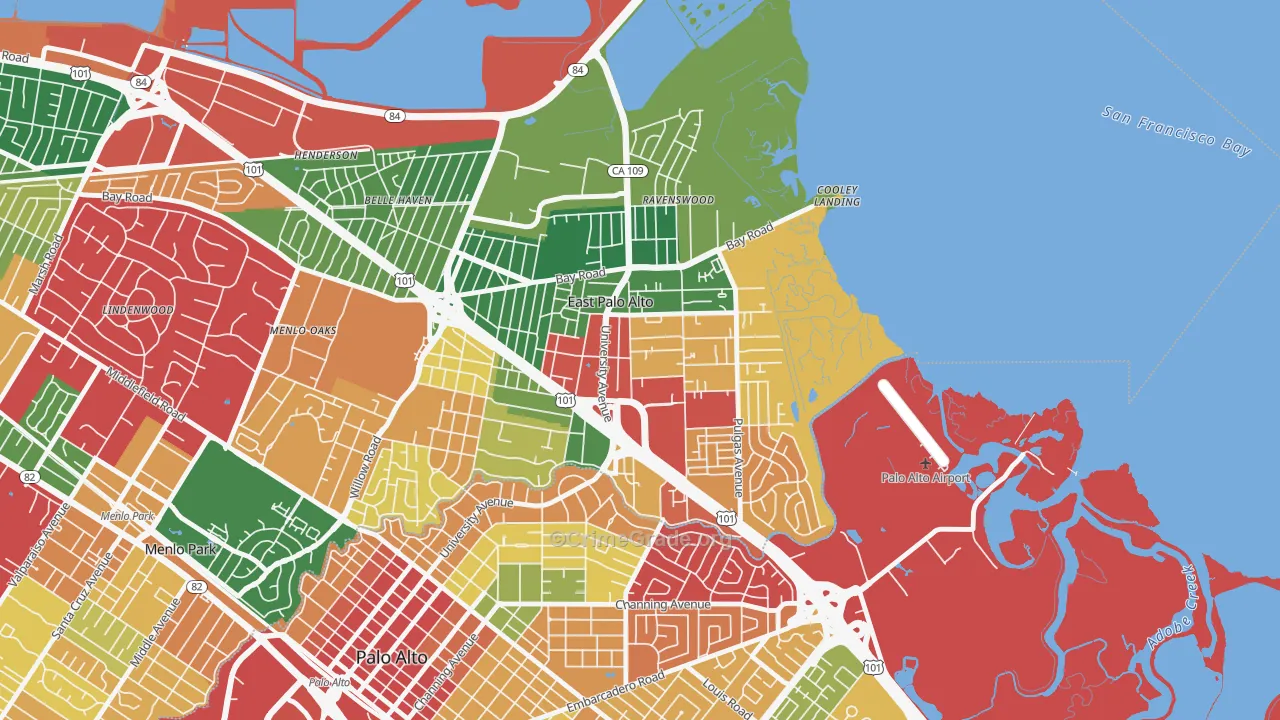 East Palo Alto, CA Map of Burglary Rates