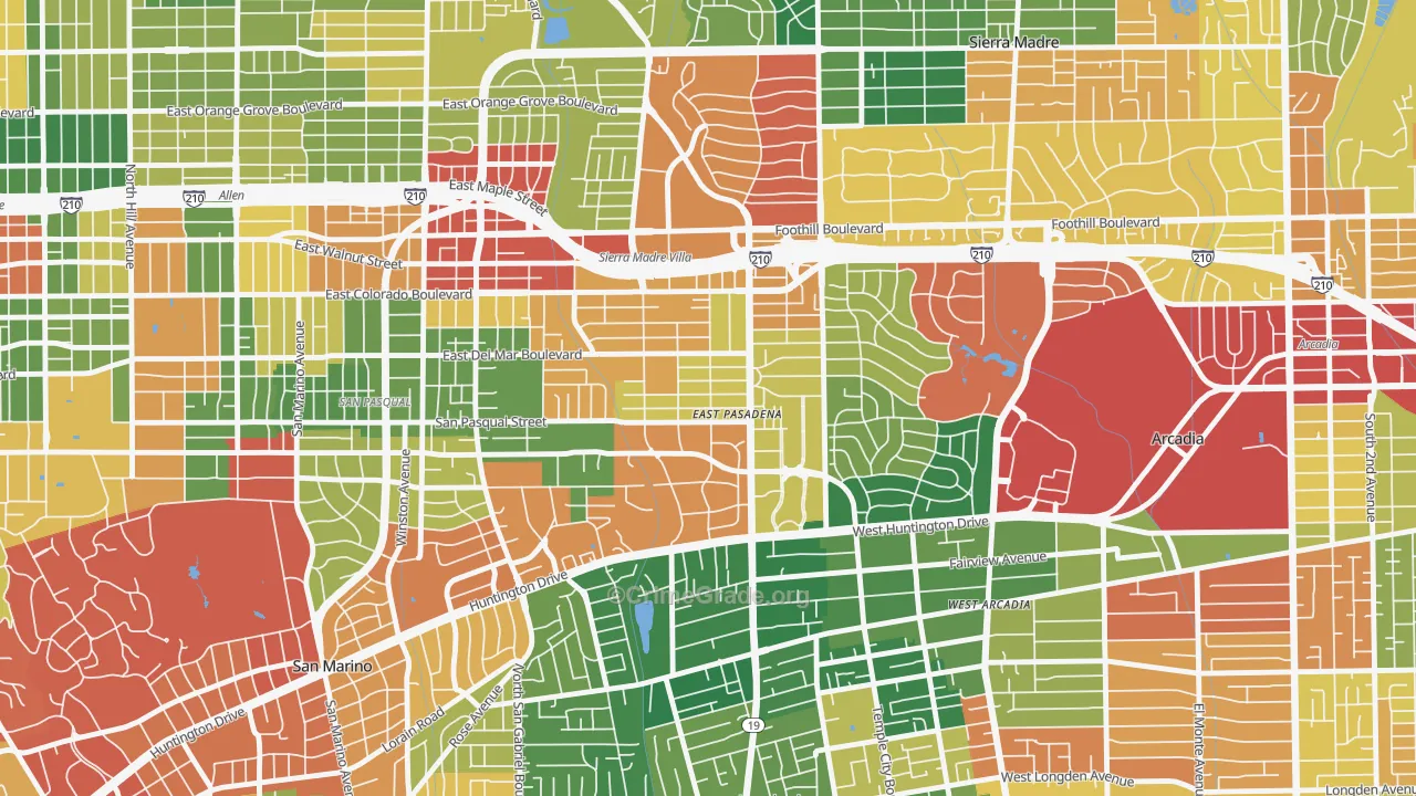 East Pasadena, CA Map of Burglary Rates