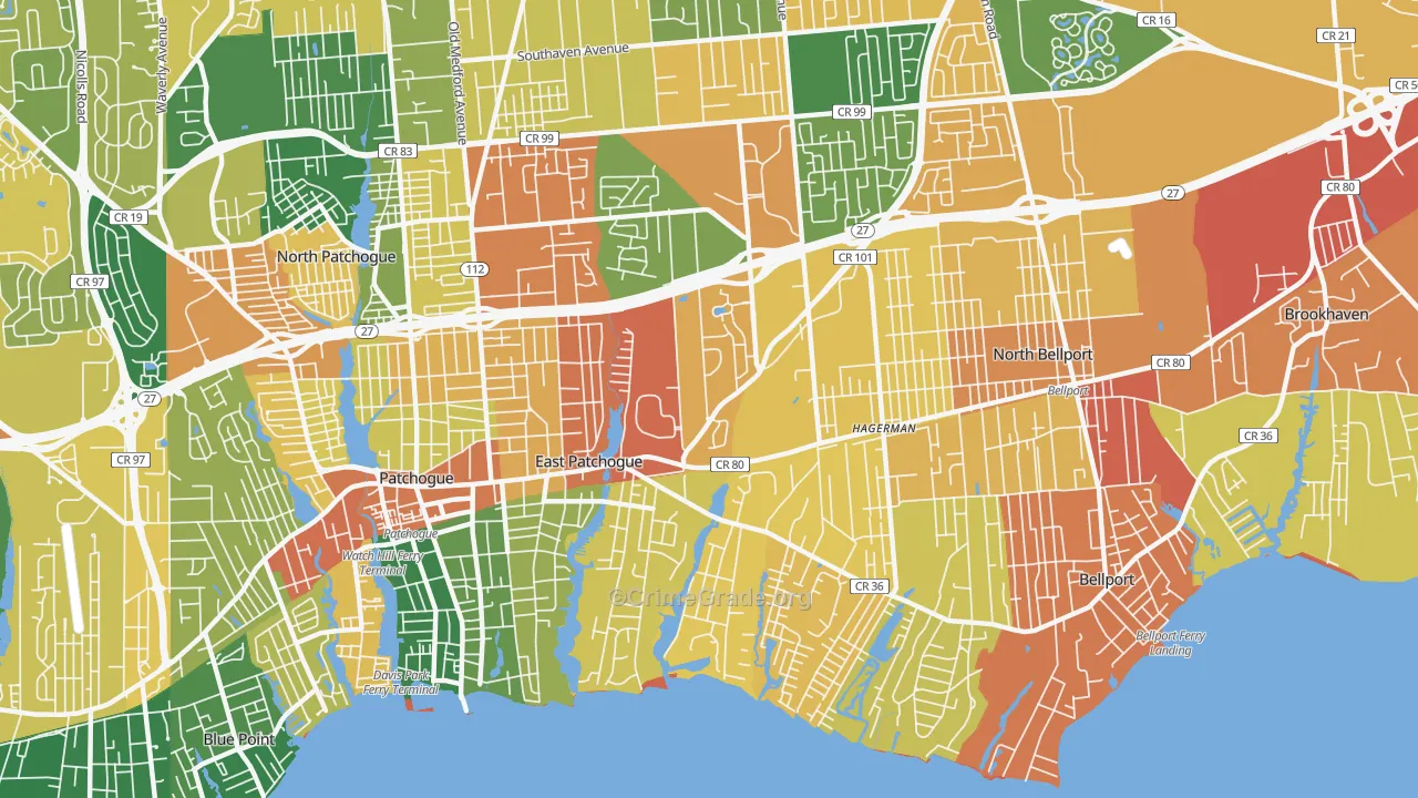 East Patchogue, NY Map of Burglary Rates