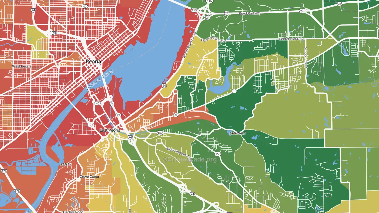 East Peoria, IL Map of Burglary Rates
