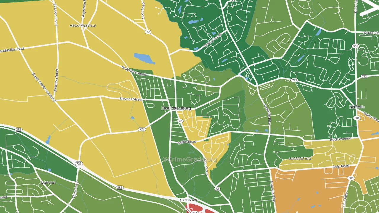East Petersburg, PA Map of Burglary Rates