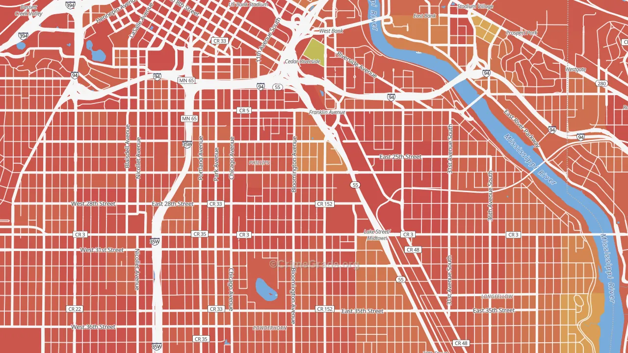 East Phillips, Minneapolis, MN Map of Burglary Rates