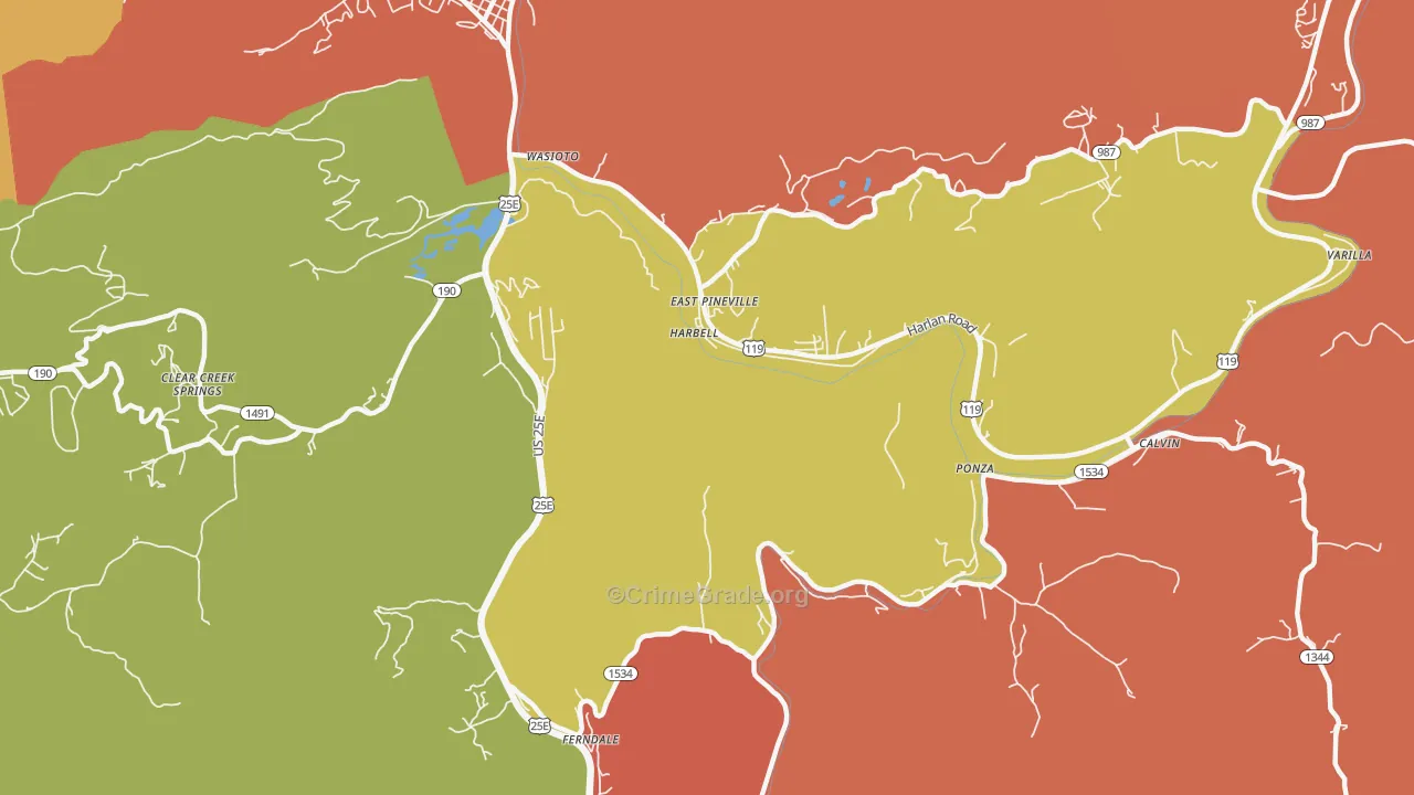 East Pineville, KY Map of Burglary Rates