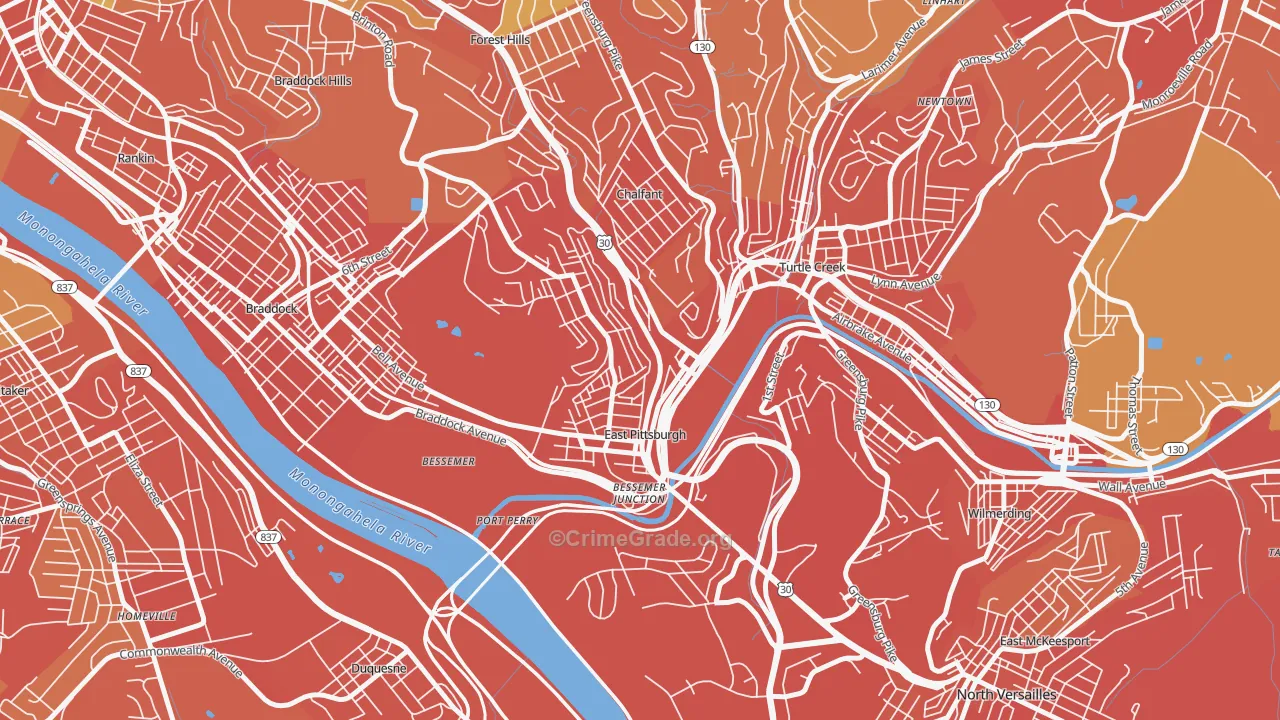 East Pittsburgh, PA Map of Burglary Rates