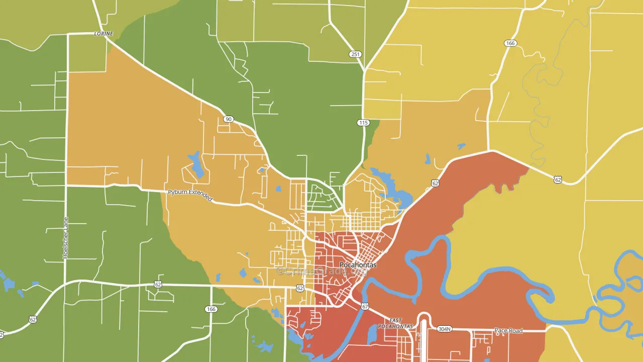 East Pocahontas, AR Map of Burglary Rates